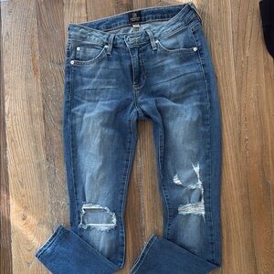 Just Black Blue Skinny Jeans with Whiskering Effects